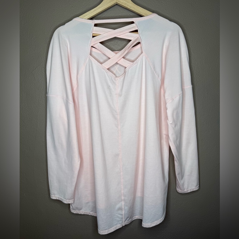 Apana Light Pink Women's 1X Activewear Top Criss-Cross Back Sport Soft&Stretchy - Picture 5 of 13